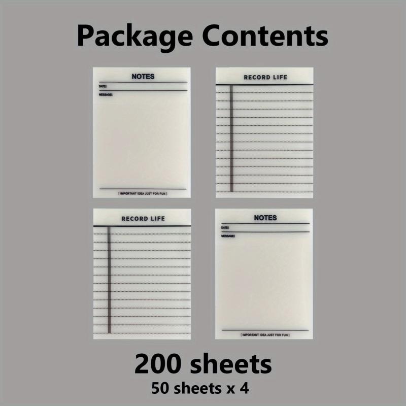 4 Pcs Clear Sticky Notes 200 Sheets- Self-adhesive Memo Pad Office Supplies