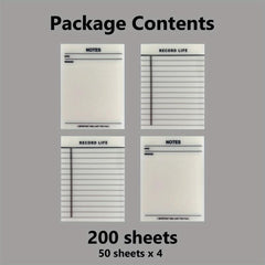 4 Pcs Clear Sticky Notes 200 Sheets- Self-adhesive Memo Pad Office Supplies