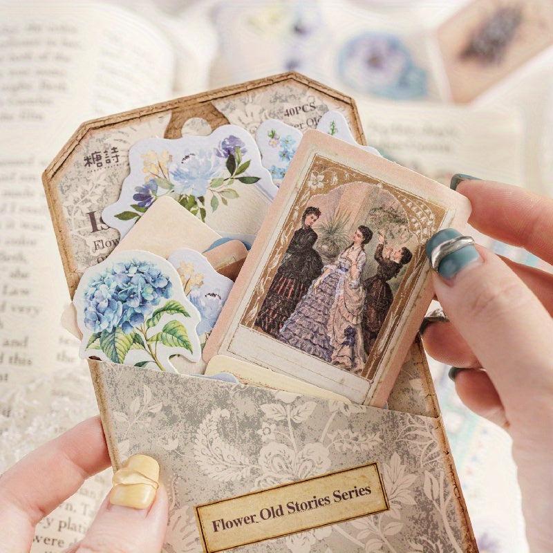 40pcs Flower Room Old Things Series Retro Small Fresh Creative Journal Decorativ