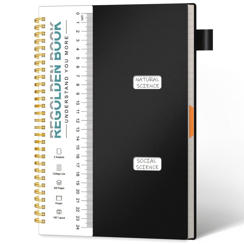Ruled Spiral Notebook 200 Pages 7x10 w/ Pocket Dividers Ruler