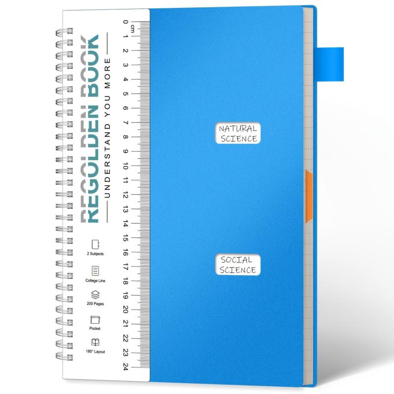 Ruled Spiral Notebook 200 Pages 7x10 w/ Pocket Dividers Ruler