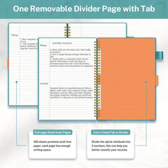 Ruled Spiral Notebook 200 Pages 7x10 w/ Pocket Dividers Ruler
