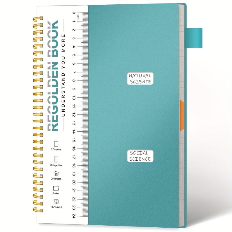 Ruled Spiral Notebook 200 Pages 7x10 w/ Pocket Dividers Ruler