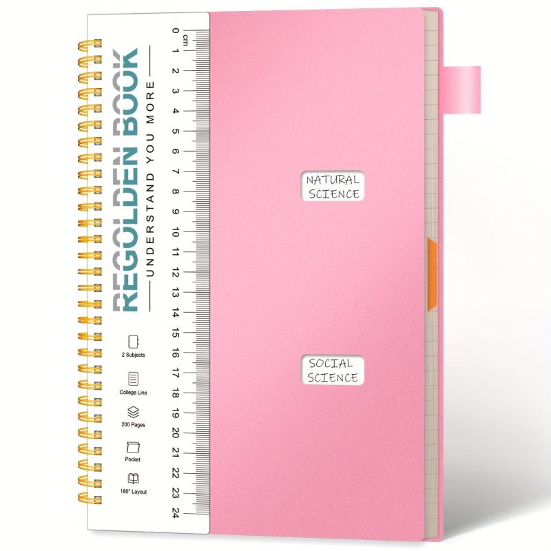 Ruled Spiral Notebook 200 Pages 7x10 w/ Pocket Dividers Ruler