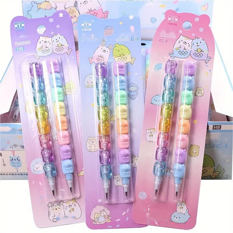 2pcs Bear Non Sharpening Mechanical Pencil Student Writing Pen