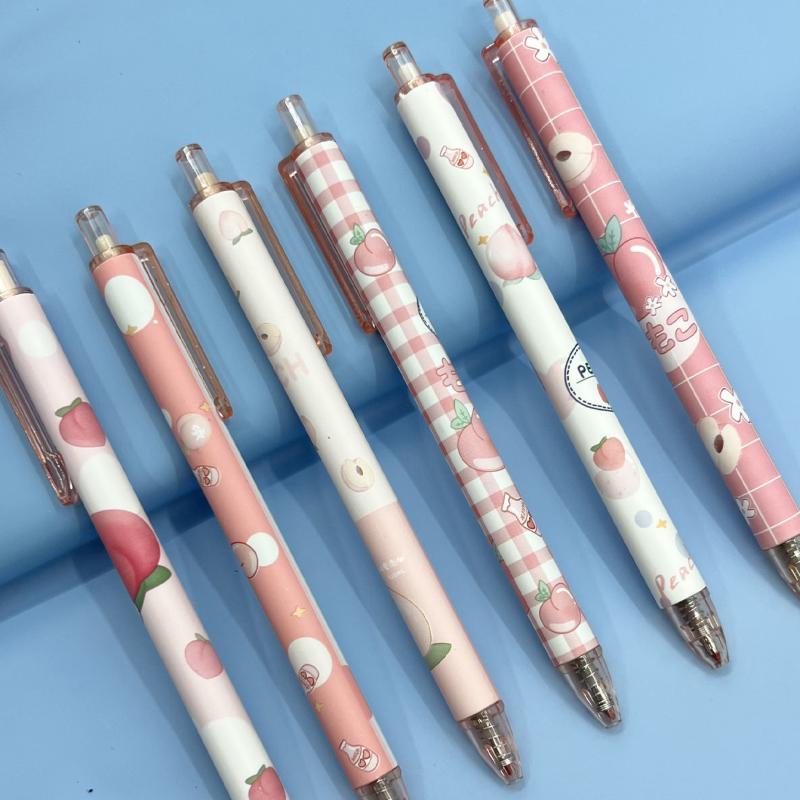 6pcs Set Retractable Gel Pens Peach Students