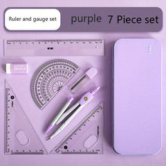 Student 7pc Protractor Triangle Ruler Set for Measurement Drawing