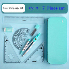 Student 7pc Protractor Triangle Ruler Set for Measurement Drawing