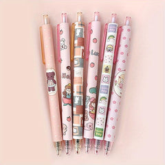 6 Pcs 0.5mm Tea Princess Gel Pens - Elegant & Stylish Writing