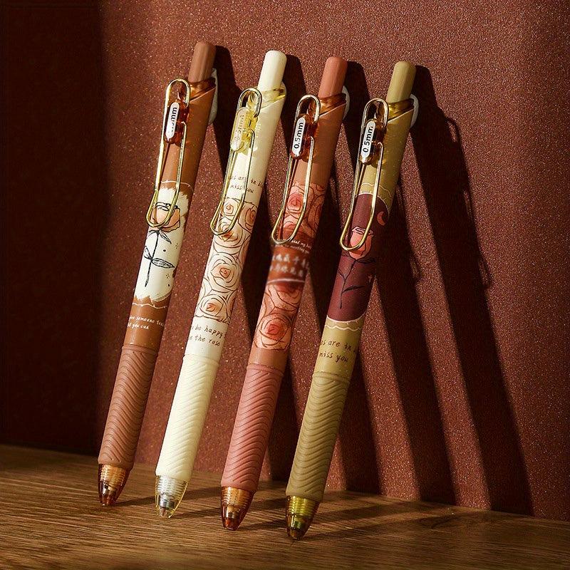 4pcs 0.5mm Vintage Rose Gel Pens for Writing, Painting, School & Office