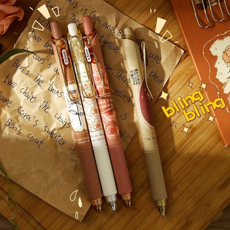 4pcs 0.5mm Vintage Rose Gel Pens for Writing, Painting, School & Office