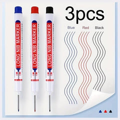 3pcs Deep Hole Lengthened Head Marker Pen Ceramic Tile Deep Hole Marker Pen