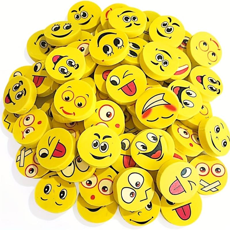 70pcs Smile Face Erasers Assorted Designs School Supplies Teacher Rewards