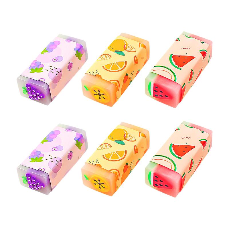 6pcs Fruit Colorful Erasers for Students Writing Office School Supplies