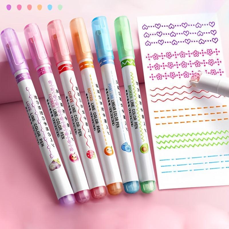 6pcs Colorful Pattern Lace Highlighter Pens for Craft DIY