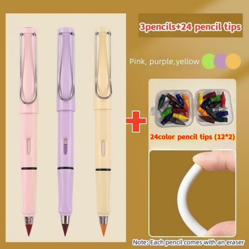 27Pcs Macaron & Classic Colored Pencils 0.5mm Inkless Metal Pen Durable