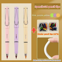 27Pcs Macaron & Classic Colored Pencils 0.5mm Inkless Metal Pen Durable