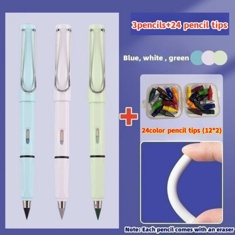 27Pcs Macaron & Classic Colored Pencils 0.5mm Inkless Metal Pen Durable