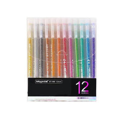12 Glitter Gel Pens Set with Quicksand & Fluorescent Pens