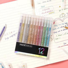 12 Glitter Gel Pens Set with Quicksand & Fluorescent Pens