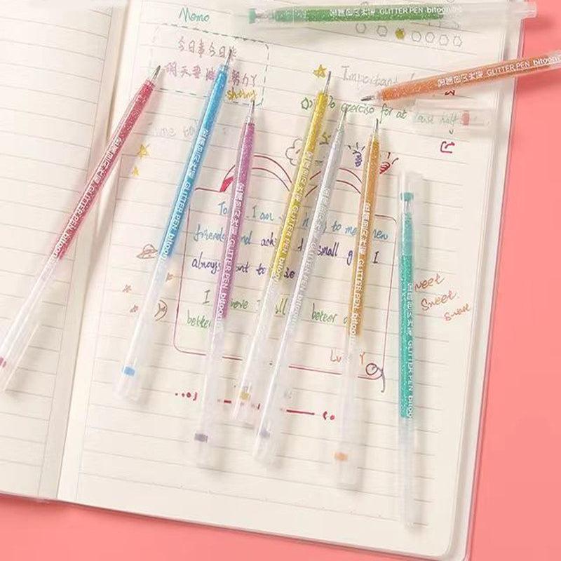 12 Glitter Gel Pens Set with Quicksand & Fluorescent Pens