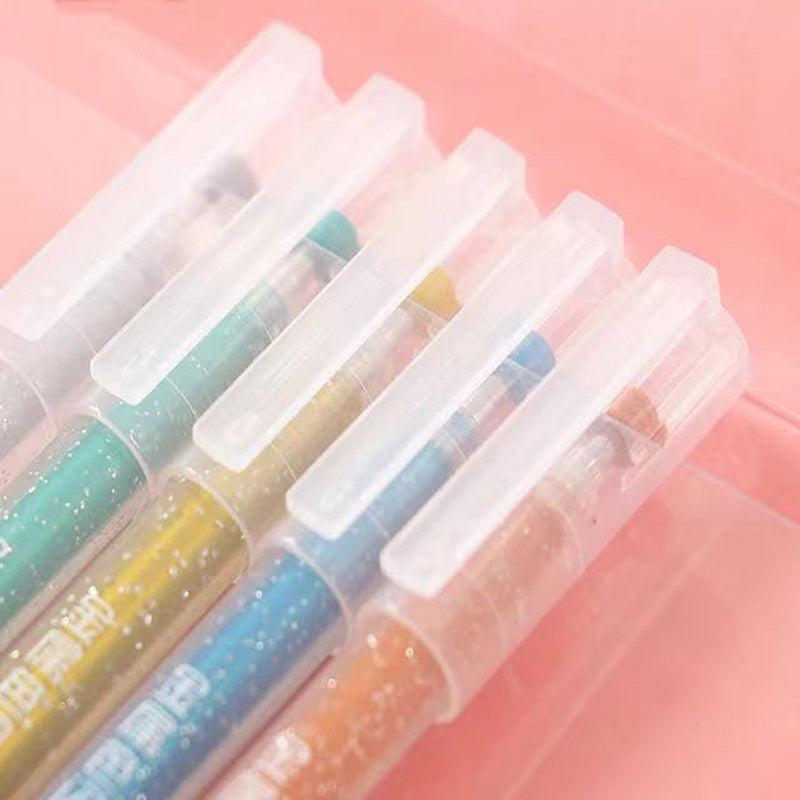 12 Glitter Gel Pens Set with Quicksand & Fluorescent Pens