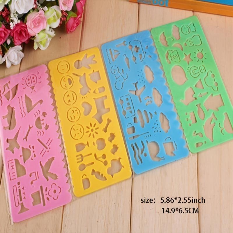 4pcs Cartoon Students' Sketch Ruler Drawing Template Ruler Student Stationery