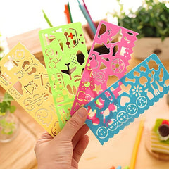 4pcs Cartoon Students' Sketch Ruler Drawing Template Ruler Student Stationery