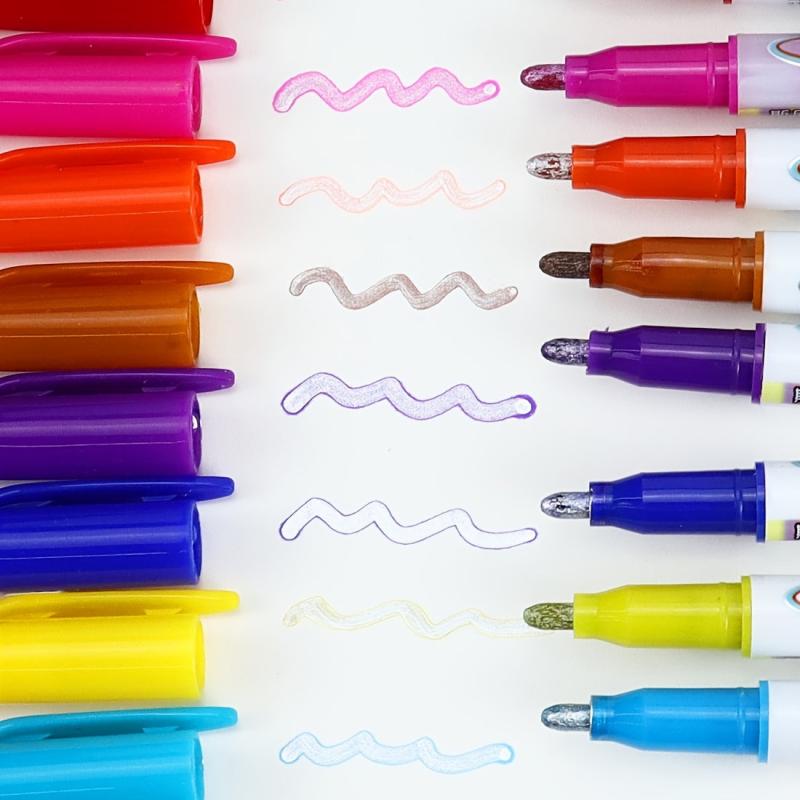 12pcs Glittery Double Line Markers for Students & Office Supplies