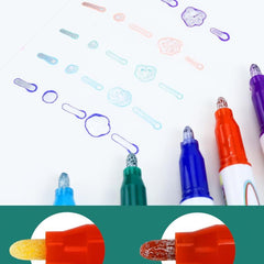 12pcs Glittery Double Line Markers for Students & Office Supplies