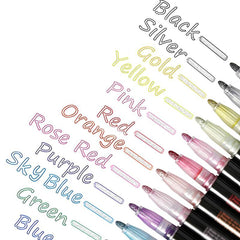 12pcs Glittery Double Line Markers for Students & Office Supplies