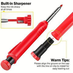 8mm Carpenter Mechanical Pencil w/ Sharpener for Woodworking Red