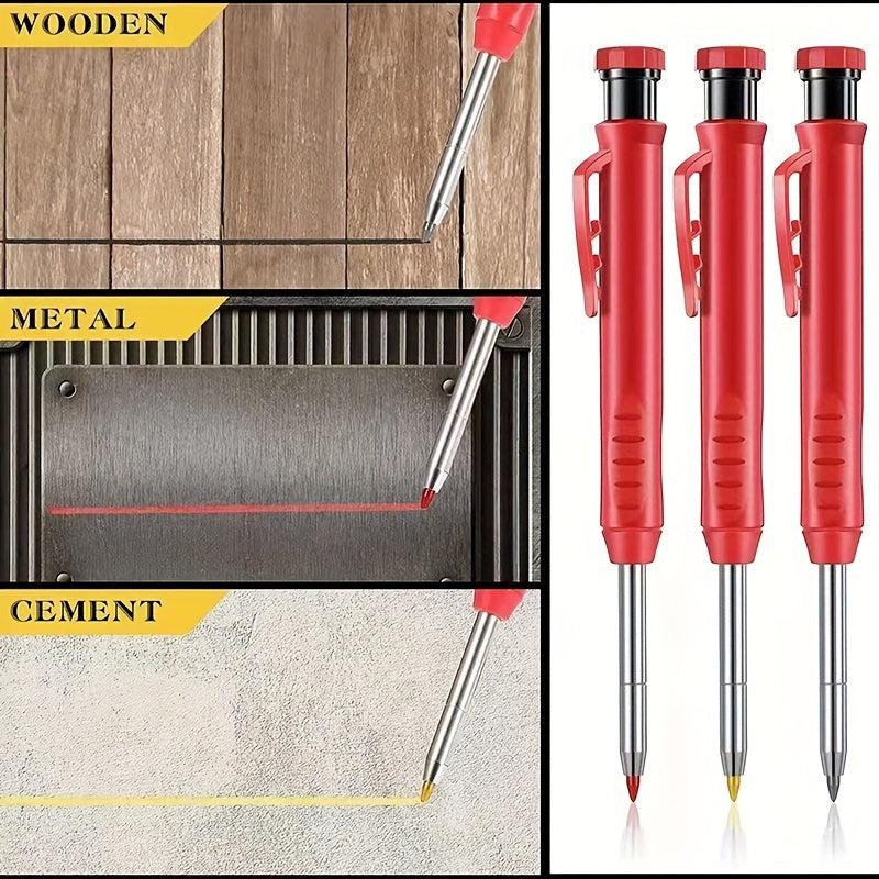 8mm Carpenter Mechanical Pencil w/ Sharpener for Woodworking Red