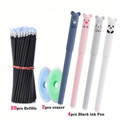 26 Pcs Animal Panda Erasable Gel Pens Refills 0.5mm Washable School Supplies