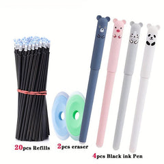 26 Pcs Animal Panda Erasable Gel Pens Refills 0.5mm Washable School Supplies