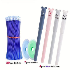 26 Pcs Animal Panda Erasable Gel Pens Refills 0.5mm Washable School Supplies