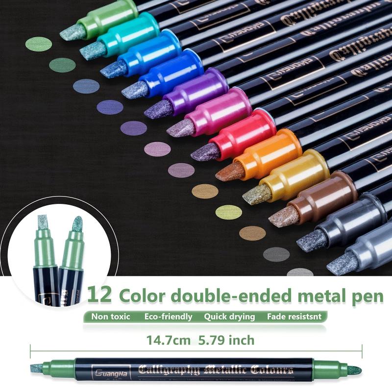 12 Colors Metallic Dual Tip Pens for Paper Mother Gift Card