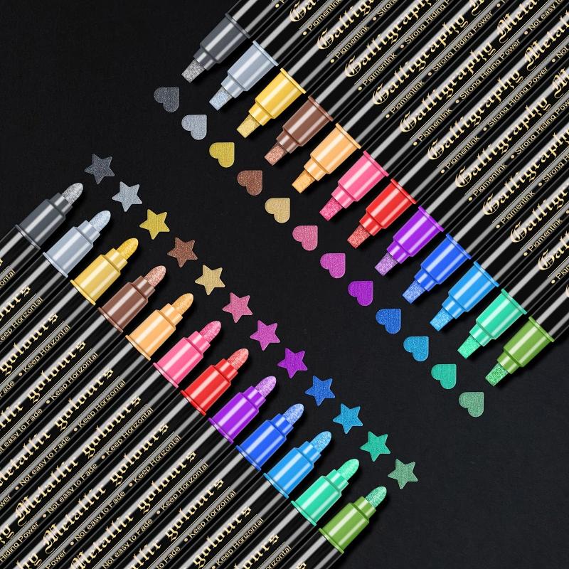 12 Colors Metallic Dual Tip Pens for Paper Mother Gift Card
