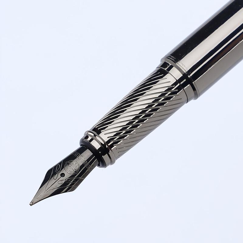 Silver Grey Fountain Pen 0.5MM Metal Pen with Ink Blotter