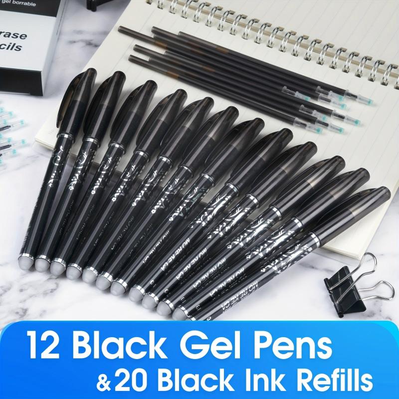 12pcs Erasable Gel Pens Dark Grey 0.5mm Tip Rub Out Pens with Rubber