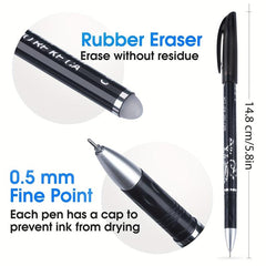 12pcs Erasable Gel Pens Dark Grey 0.5mm Tip Rub Out Pens with Rubber