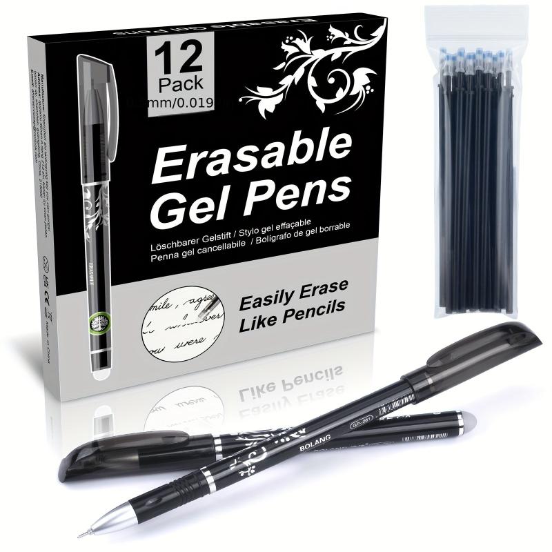 12pcs Erasable Gel Pens Dark Grey 0.5mm Tip Rub Out Pens with Rubber
