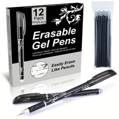 12pcs Erasable Gel Pens Dark Grey 0.5mm Tip Rub Out Pens with Rubber