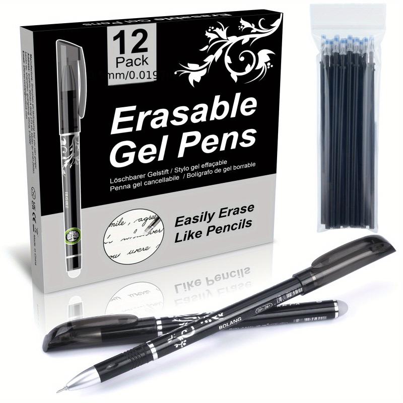 12pcs Erasable Gel Pens Dark Grey 0.5mm Tip Rub Out Pens with Rubber