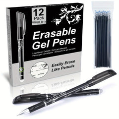 12pcs Erasable Gel Pens Dark Grey 0.5mm Tip Rub Out Pens with Rubber