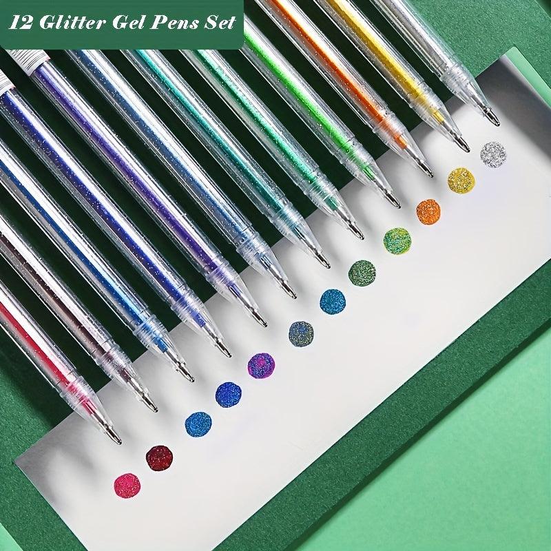 12 Pack Glitter Gel Pens 1.0mm Point for Coloring Art Journaling