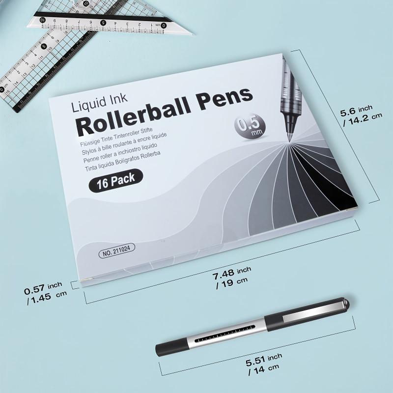 16pcs Rollerball Pen Fine Point 0.5mm Permanent Ballpoint Gel Ink Writing Pens