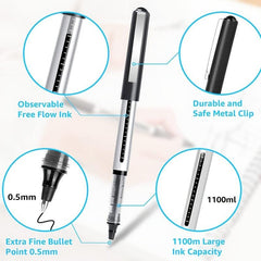 16pcs Rollerball Pen Fine Point 0.5mm Permanent Ballpoint Gel Ink Writing Pens