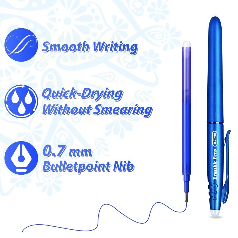 Erasable Ballpoint Pen 0.7mm Rollerball Gel w/ Eraser for School Office Students