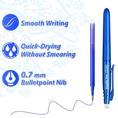 Erasable Ballpoint Pen 0.7mm Rollerball Gel w/ Eraser for School Office Students